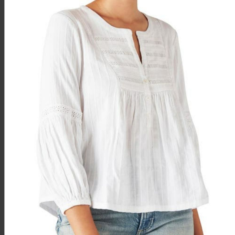 Lucky Brand Embroidered Popover Blouse sz Lg